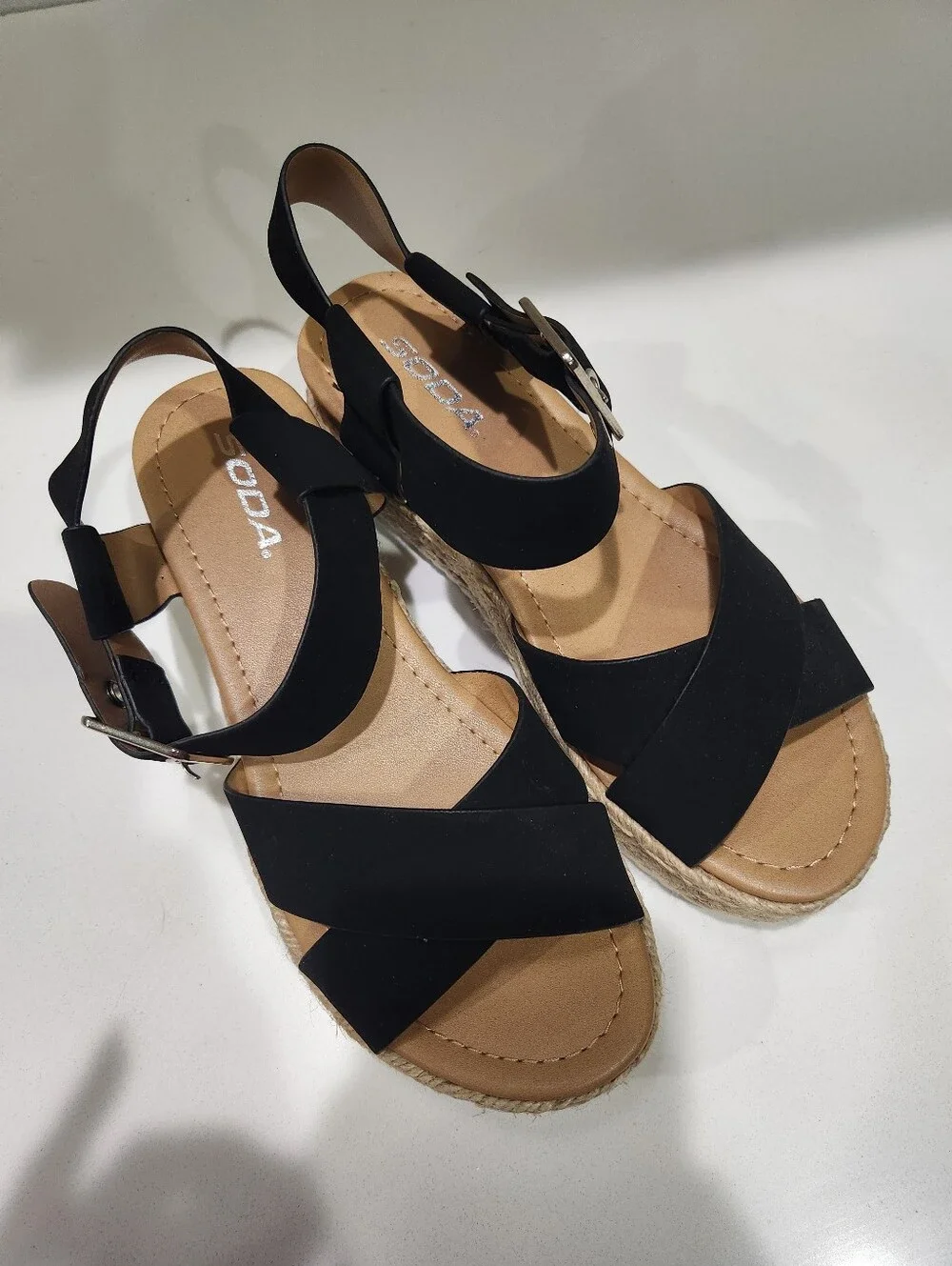 Soda Platform Espadrille Sandals with Buckle